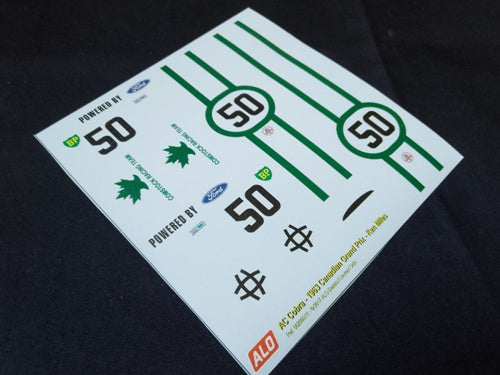 1963 CANADIAN GP #50 AC SHELBY COBRA KEN MILES 1:43, 1:24, 1:18 DECALS