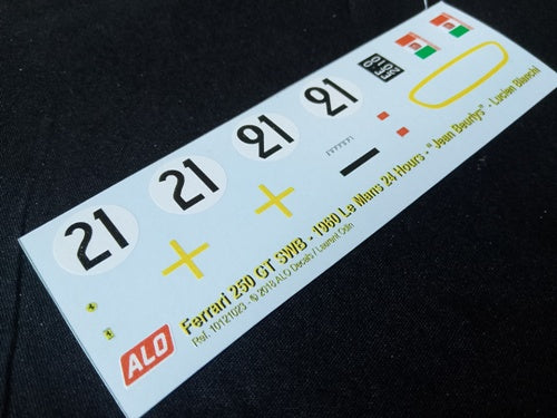 1960 LE MANS 24 HOURS #21 FERRARI 250 GT SWB JEAN BEURLYS/LUCIEN BIANCHI 1:43, 1:32, 1:24, 1:18 DECALS