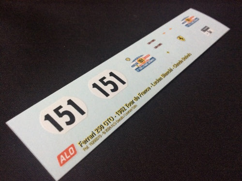 1962 TOUR DE FRANCE #151 FERRARI 250 GTO LUCIEN BIANCHI/CLAUDE DUBOIS 1:43 DECALS