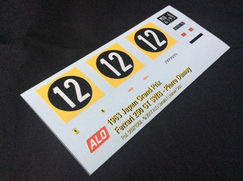 1963 JAPANESE GP #12 FERRARI 250 GT SWB PIERRE DUMAY 1:24 DECALS