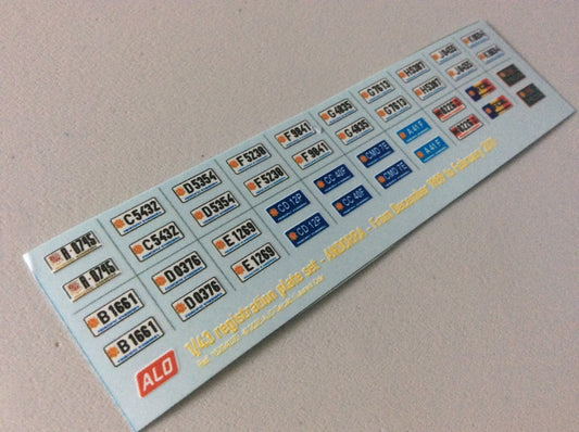 1989-2011 ANDORRA REGISTRATION PLATES 1:43 DECALS - FOR 20 CARS