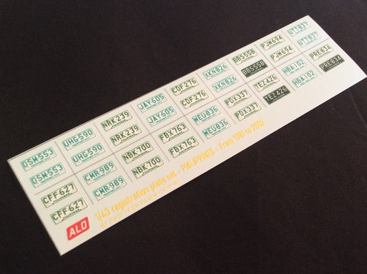 1981-2003 PHILIPPINE REGISTRATION PLATES 1:43 DECALS - FOR 18 CARS