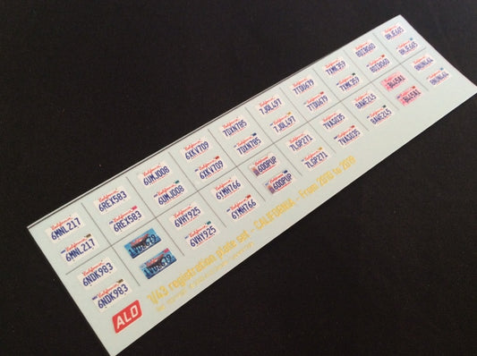 2010-2019 CALIFORNIA REGISTRATION PLATES 1:43 DECALS - FOR 20 CARS