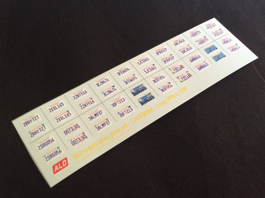 1990-1999 CALIFORNIA REGISTRATION PLATES 1:43 DECALS - FOR 20 CARS