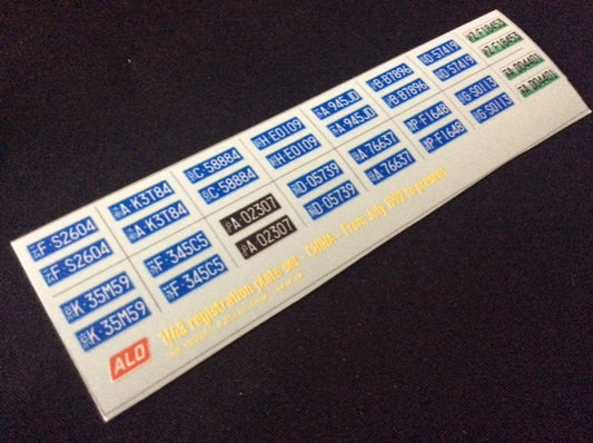 1992-PRESENT CHINA REGISTRATION PLATES 1:43 DECALS - FOR 16 CARS