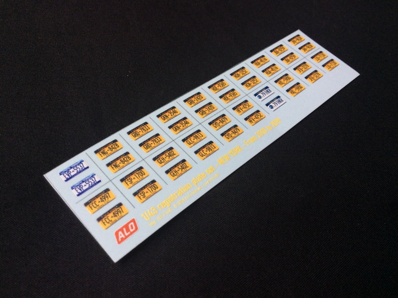 2010-2019 NEW YORK REGISTRATION PLATES 1:43 DECALS - FOR 20 CARS