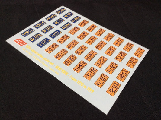 1970-1979 NEW YORK REGISTRATION PLATES 1:24 DECALS - FOR 20 CARS