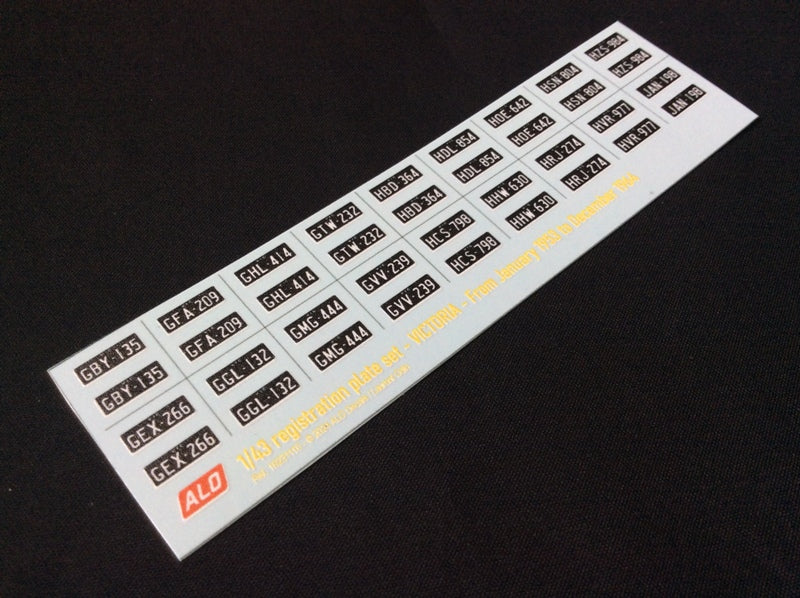 Registration Decal 1953-1964 VICTORIA STATE REGISTRATION PLATES 1:43 DECALS - FOR 18 CARS ...