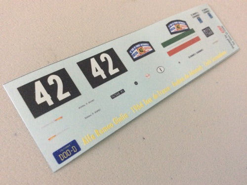 1964 TOUR DE FRANCE #42 ALFA ROMEO GIULIA ANDREA DE ADAMICH/CARLO SCARAMBONE 1:43 DECALS