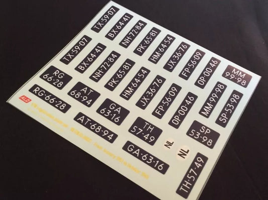 1951-1965 DUTCH REGISTRATION PLATES 1:43, 1:18 DECALS - FOR 14 CARS