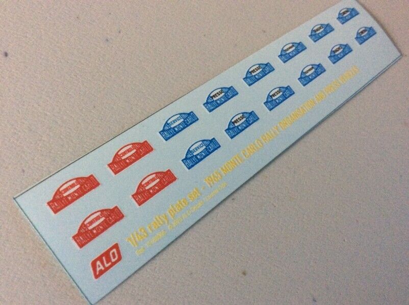 1965 MONTE CARLO RALLY ORGANISATION AND PRESS PLATES 1:43 DECALS - FOR 8 CARS
