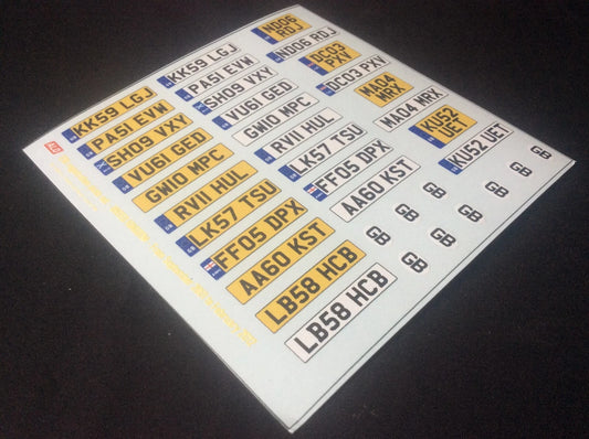 2001-2012 BRITISH REGISTRATION PLATES 1:18 DECALS - FOR 14 CARS
