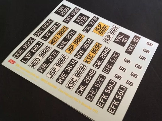 1963-1972 BRITISH REGISTRATION PLATES 1:87, 1:43, 1:18 DECALS - FOR 14 CARS