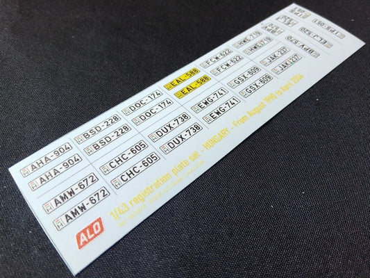 1990-2004 HUNGARIAN REGISTRATION PLATES 1:87, 1:43 DECALS - FOR 15 CARS