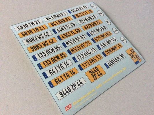 1993-2009 FRENCH REGISTRATION PLATES 1:87, 1:43, 1:24, 1:18 DECALS - FOR 14 CARS