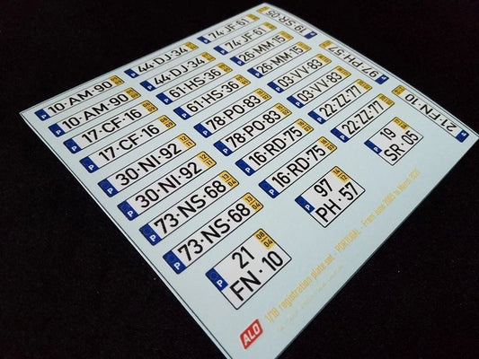 2005-2020 PORTUGUESE REGISTRATION PLATES 1:43, 1:18 DECALS - FOR 15 CARS