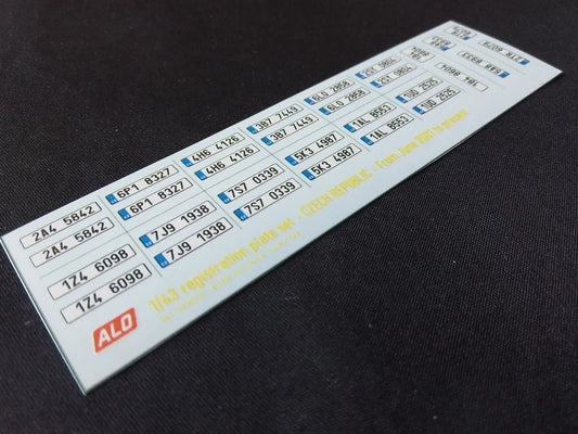 2001-PRESENT CZECH REGISTRATION PLATES 1:87, 1:43 DECALS - FOR 15 CARS