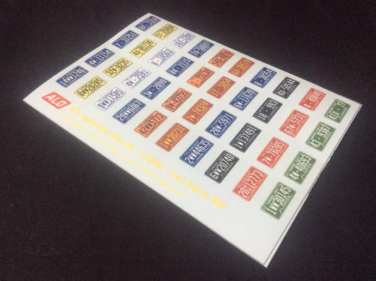 1960-1969 FLORIDA REGISTRATION PLATES 1:24 DECALS - FOR 40 CARS