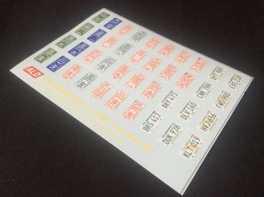 1970-1979 FLORIDA REGISTRATION PLATES 1:24 DECALS - FOR 40 CARS