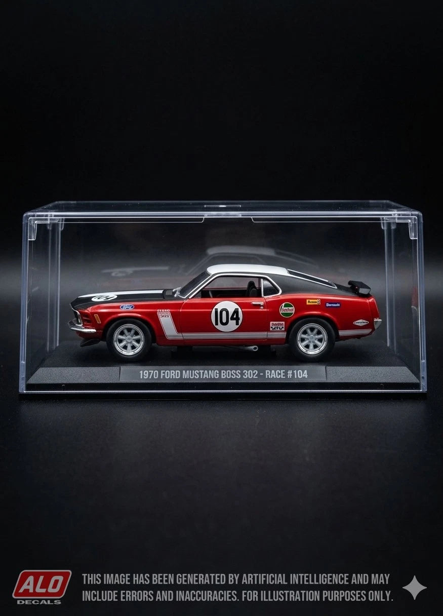 1970 GUARDS TROPHY, BRANDS HATCH #104 FORD MUSTANG BOSS FRANK GARDNER 1:43, 1:24 DECALS