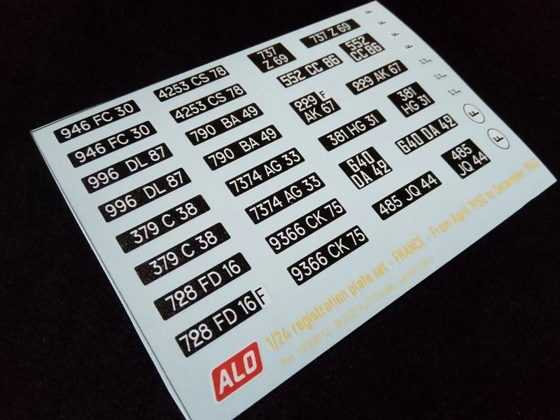 1950-1963 FRENCH REGISTRATION PLATES 1:87, 1:43, 1:24, 1:18 DECALS - FOR 14 CARS