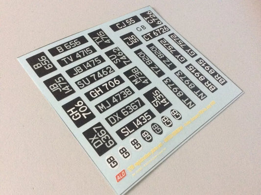 1904-1932 BRITISH REGISTRATION PLATES 1:87, 1:43, 1:18 DECALS - FOR 14 CARS