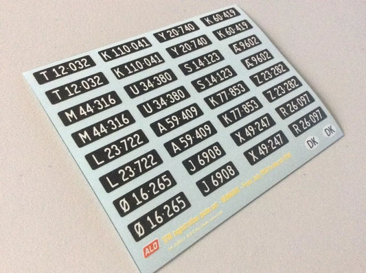 1950-1958 DANISH REGISTRATION PLATES 1:43, 1:18 DECALS - FOR 16 CARS
