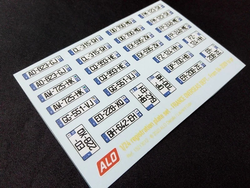 2009-PRESENT FRENCH OVERSEAS DEPARTMENTS REGISTRATION PLATES 1:24 DECALS - FOR 14 CARS