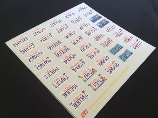 1990-1999 CALIFORNIA REGISTRATION PLATES 1:43, 1:18 DECALS - FOR 20 CARS