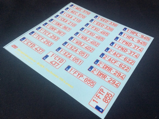 2010-PRESENT BELGIAN REGISTRATION PLATES 1:43, 1:18 DECALS - FOR 14 CARS