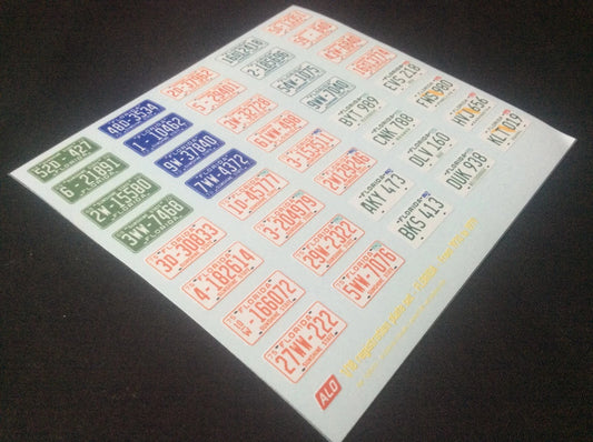 1970-1979 FLORIDA REGISTRATION PLATES 1:43, 1:24, 1:18 DECALS - FOR 40 CARS