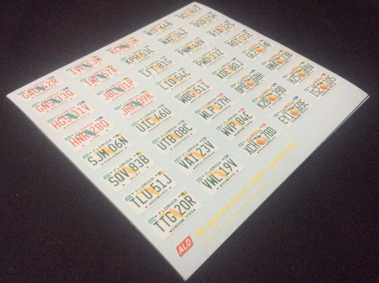 1990-1999 FLORIDA REGISTRATION PLATES 1:43, 1:24, 1:18 DECALS - FOR 40 CARS