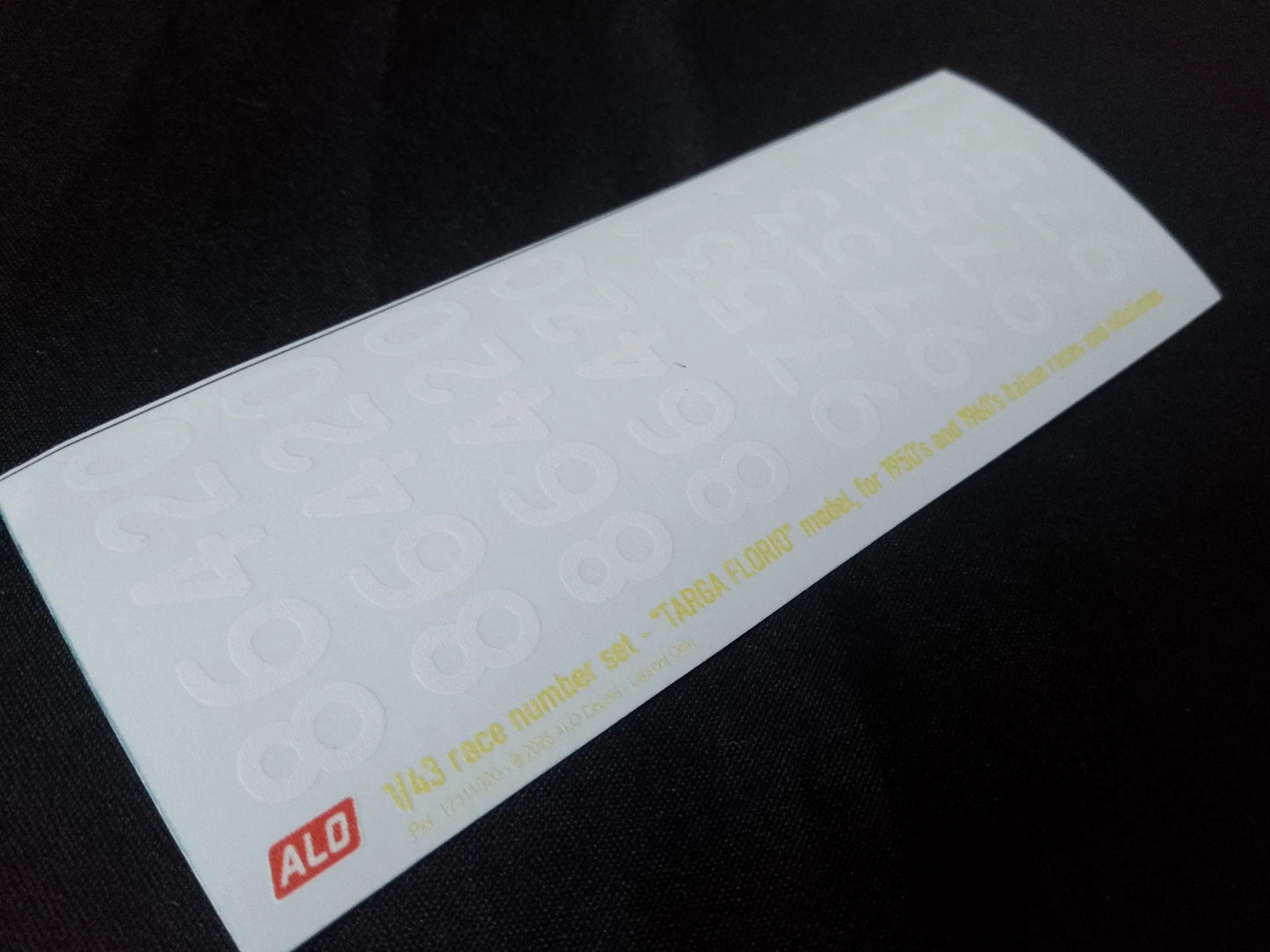 1950's TO 1960's ITALIAN-STYLE HAND-PAINTED RACE NUMBERS IN BLUE OR WHITE - "TARGA FLORIO" MODEL - 1:43, 1:18 DECALS