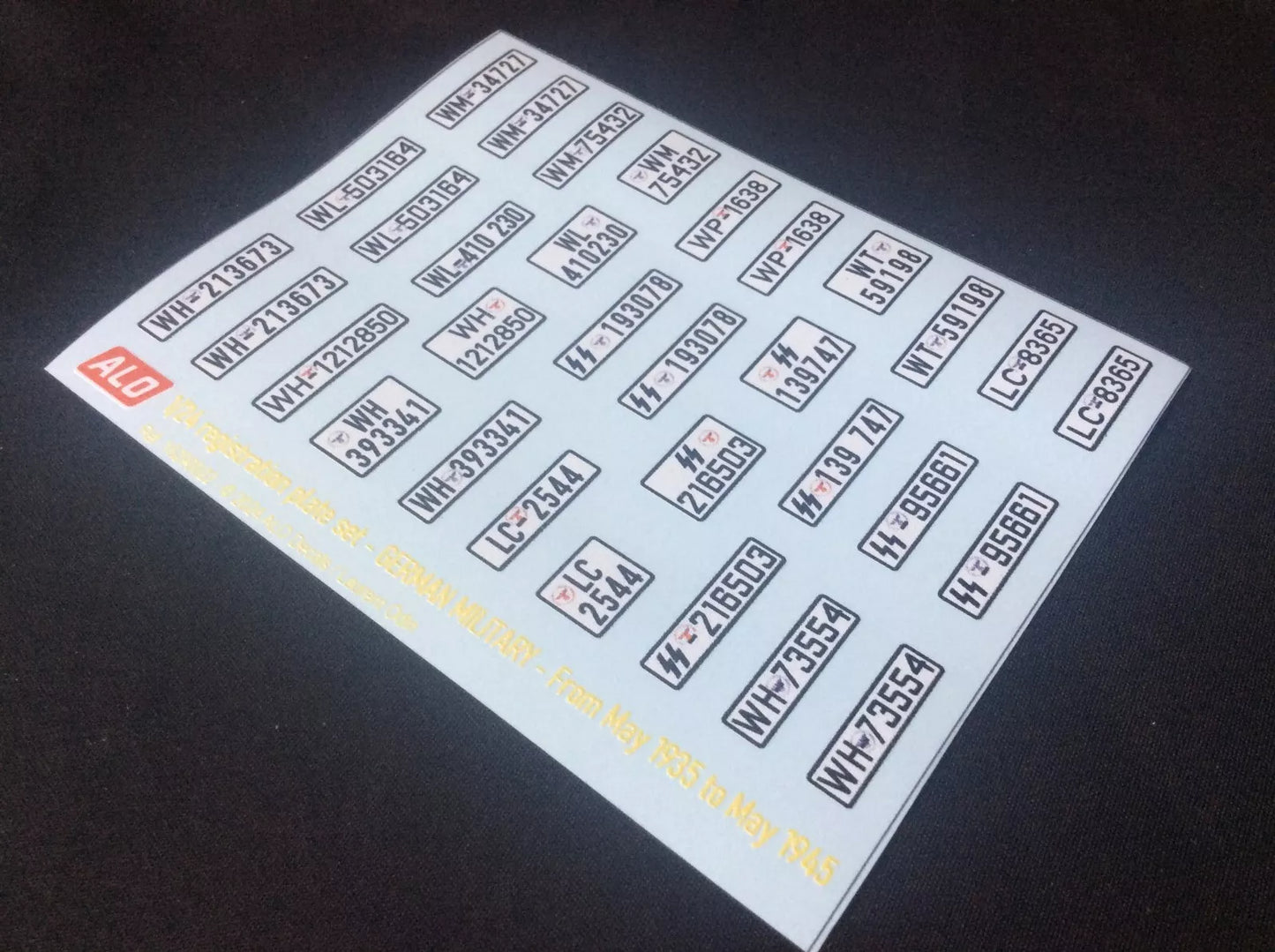 1935-1945 GERMAN MILITARY VEHICLES REGISTRATION PLATES 1:87, 1:43, 1:35, 1:24 DECALS - FOR 16 CARS