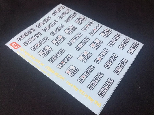 1935-1945 GERMAN MILITARY VEHICLES REGISTRATION PLATES 1:87, 1:43, 1:35, 1:24 DECALS - FOR 16 CARS