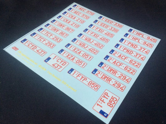 2010-PRESENT BELGIAN REGISTRATION PLATES 1:18 DECALS - FOR 14 CARS