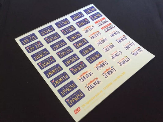 1980-1989 CALIFORNIA REGISTRATION PLATES 1:43, 1:18 DECALS - FOR 20 CARS