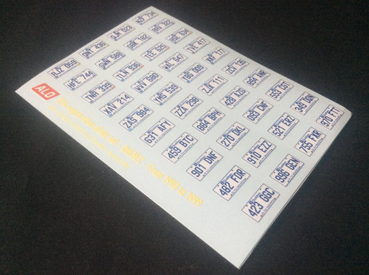 1990-1999 QUEBEC REGISTRATION PLATES 1:24 DECALS - FOR 40 CARS