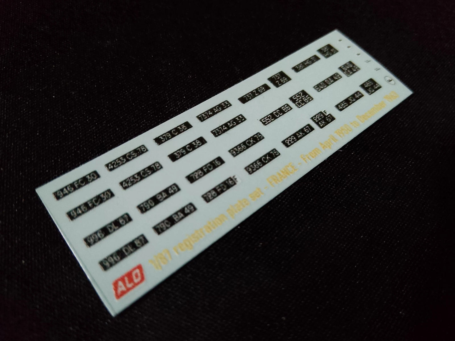 1950-1963 FRENCH REGISTRATION PLATES 1:87, 1:43, 1:24, 1:18 DECALS - FOR 14 CARS