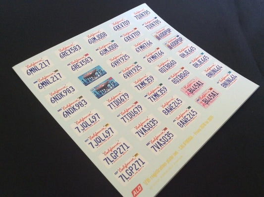 2010-2019 CALIFORNIA REGISTRATION PLATES 1:43, 1:18 DECALS - FOR 20 CARS