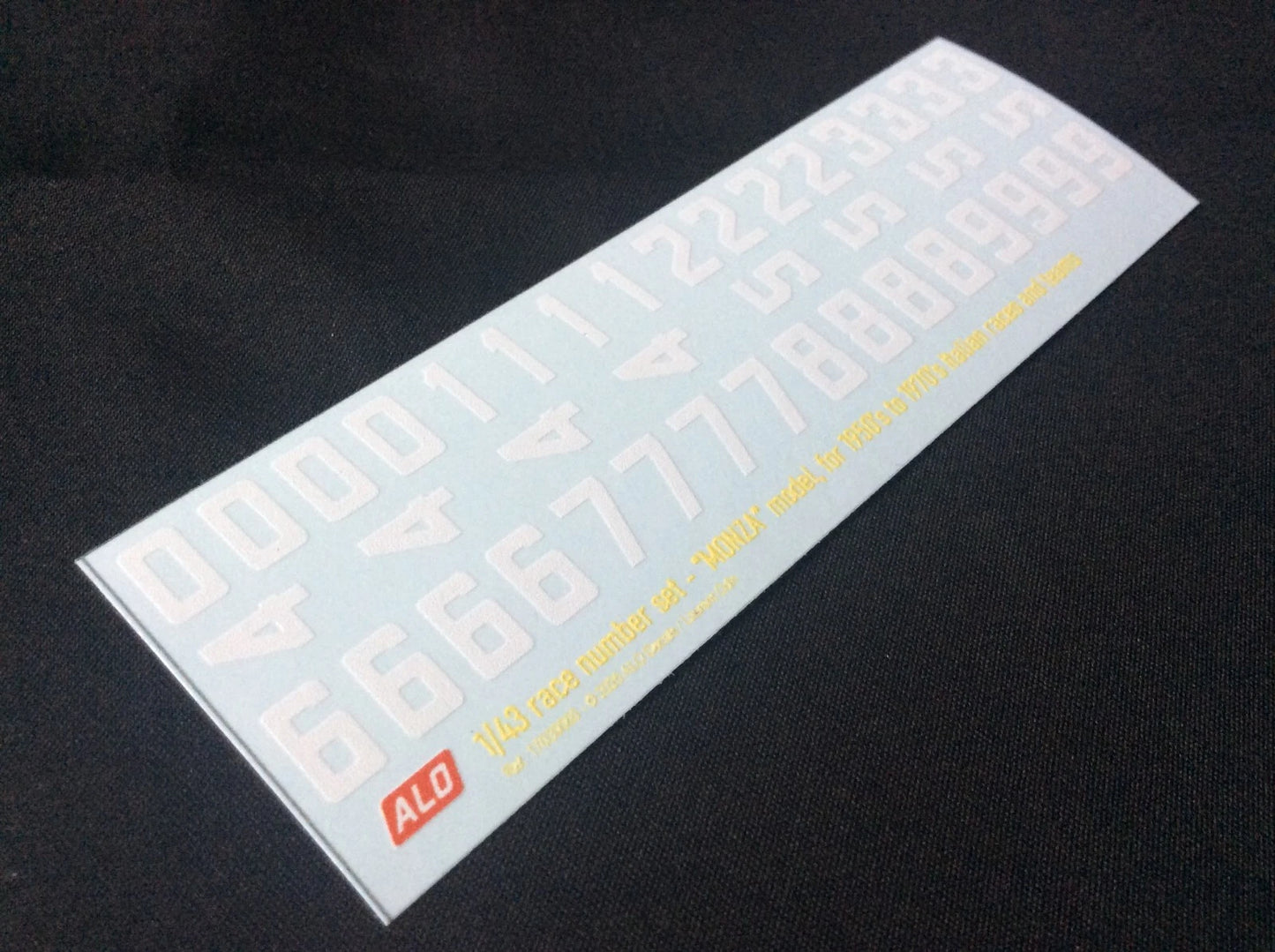 1950's TO 1970's ITALIAN-STYLE RACE NUMBERS IN BLACK OR WHITE - "MONZA" MODEL - 1:43, 1:18 DECALS