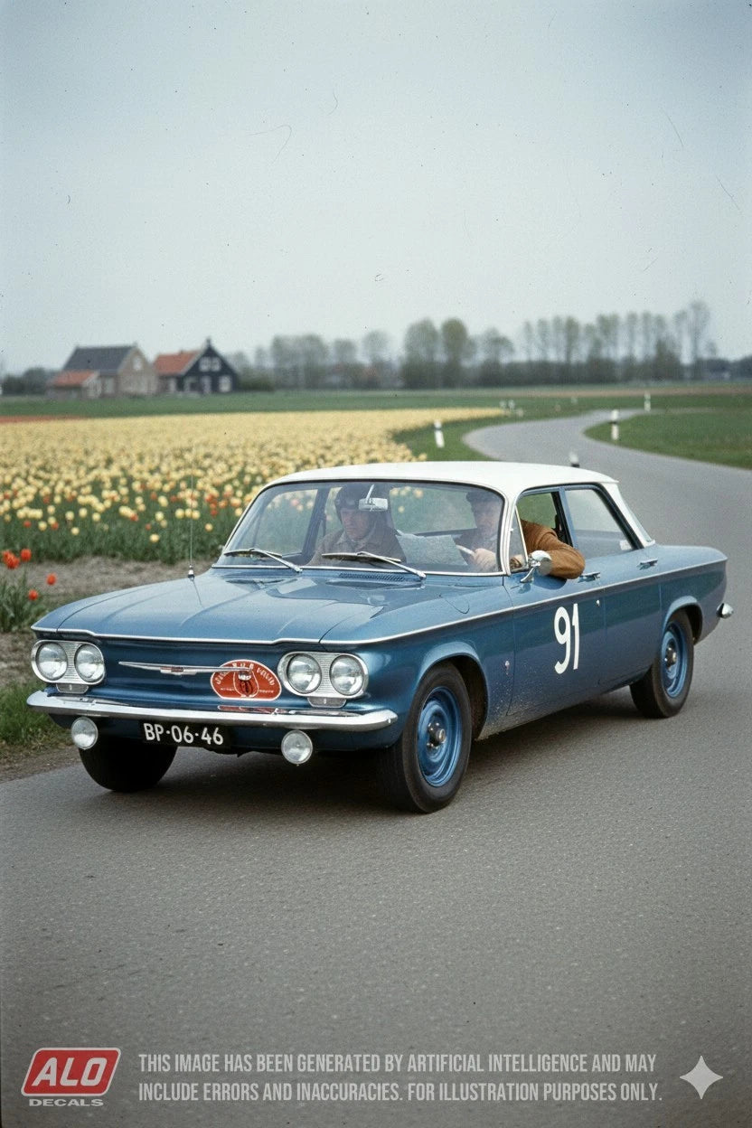1960 TULPENRALLYE #91 CHEVROLET CORVAIR ANDRE JETTEN/H.A.A.W. VAN DER VELDEN 1:43, 1:24, 1:18 DECALS