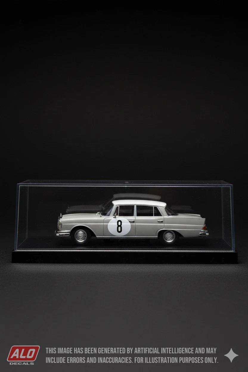 1961 RALLYE ALGER-CENTRAFRIQUE #8 MERCEDES-BENZ 220SE (W111) MICHAEL MAY/PETER RIVIERE 1:43 DECALS