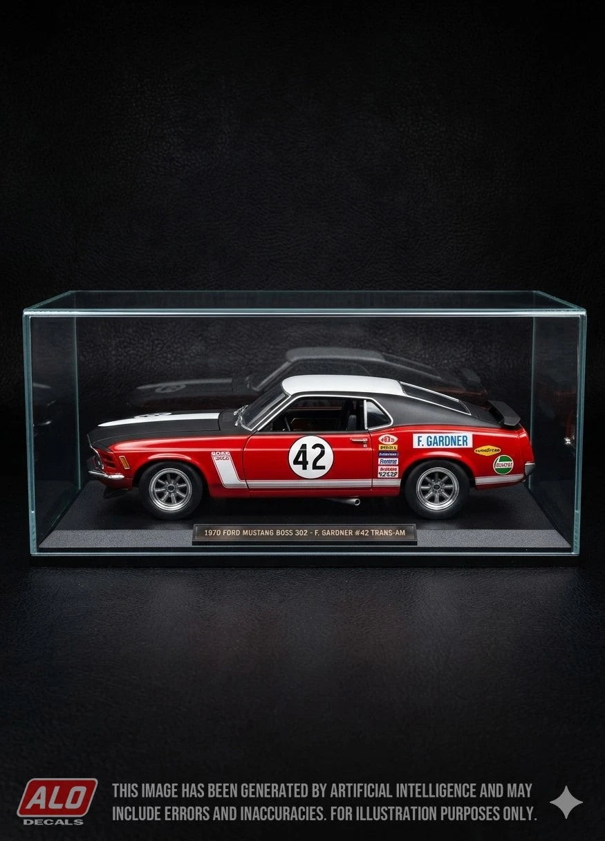 1970 TOURIST TROPHY, SILVERSTONE #42 FORD MUSTANG BOSS FRANK GARDNER 1:43, 1:24 DECALS