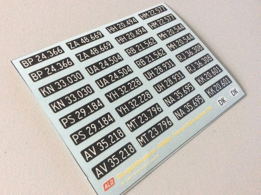 1958-1968 DANISH REGISTRATION PLATES 1:43, 1:18 DECALS - FOR 16 CARS