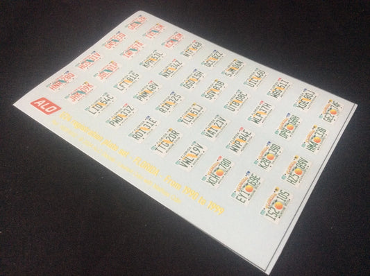 1990-1999 FLORIDA REGISTRATION PLATES 1:24 DECALS - FOR 40 CARS