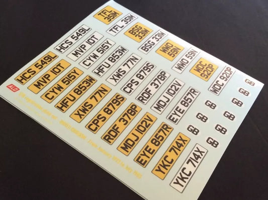 1973-1983 BRITISH REGISTRATION PLATES 1:87, 1:43, 1:18 DECALS - FOR 14 CARS