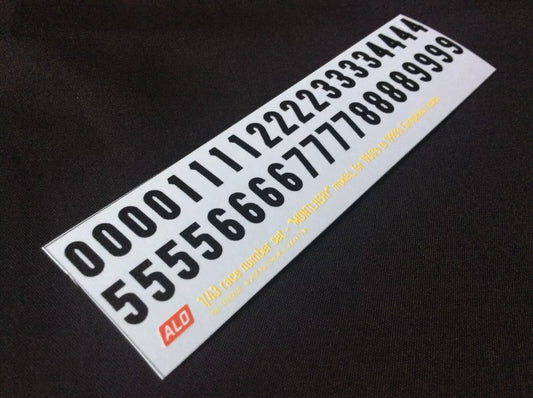 1960's TO 1990's FRENCH-STYLE RACE NUMBERS IN BLACK - "MONTLHERY" MODEL - 1:43 DECALS