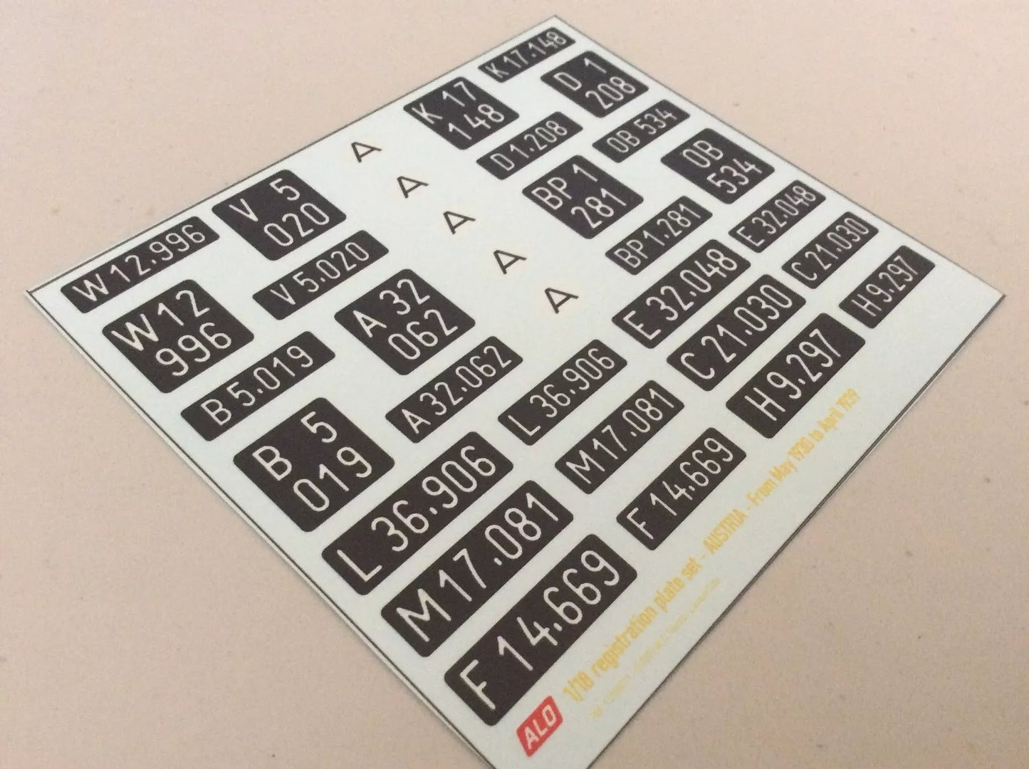 1930-1939 AUSTRIAN REGISTRATION PLATES 1:43, 1:18 DECALS - FOR 14 CARS