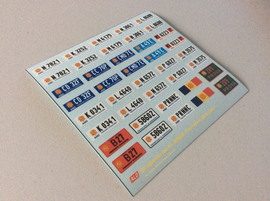 2011-PRESENT ANDORRA REGISTRATION PLATES 1:43 DECALS - FOR 20 CARS